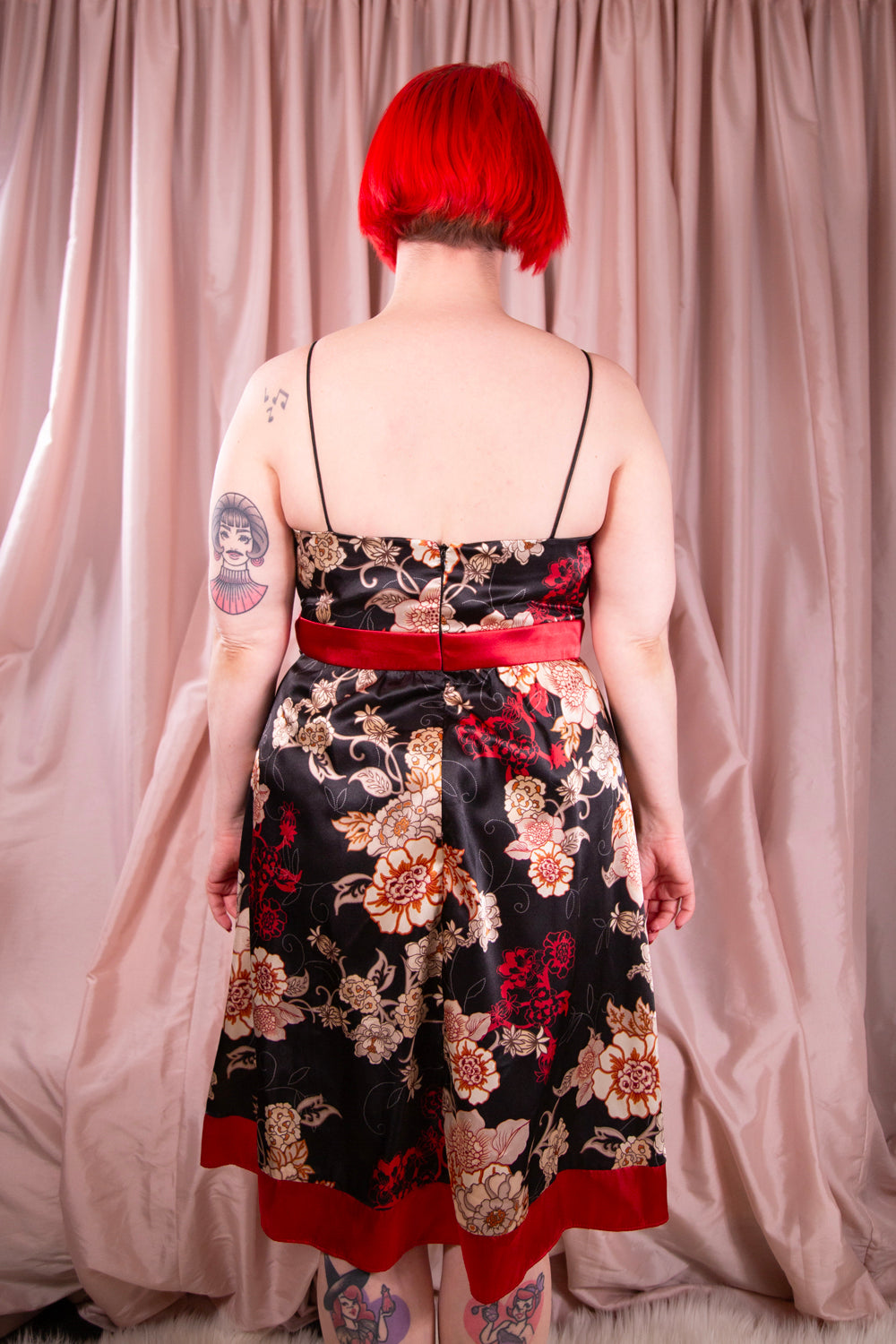 Betsy & Adam - Black Floral Dress w/ Red Bow