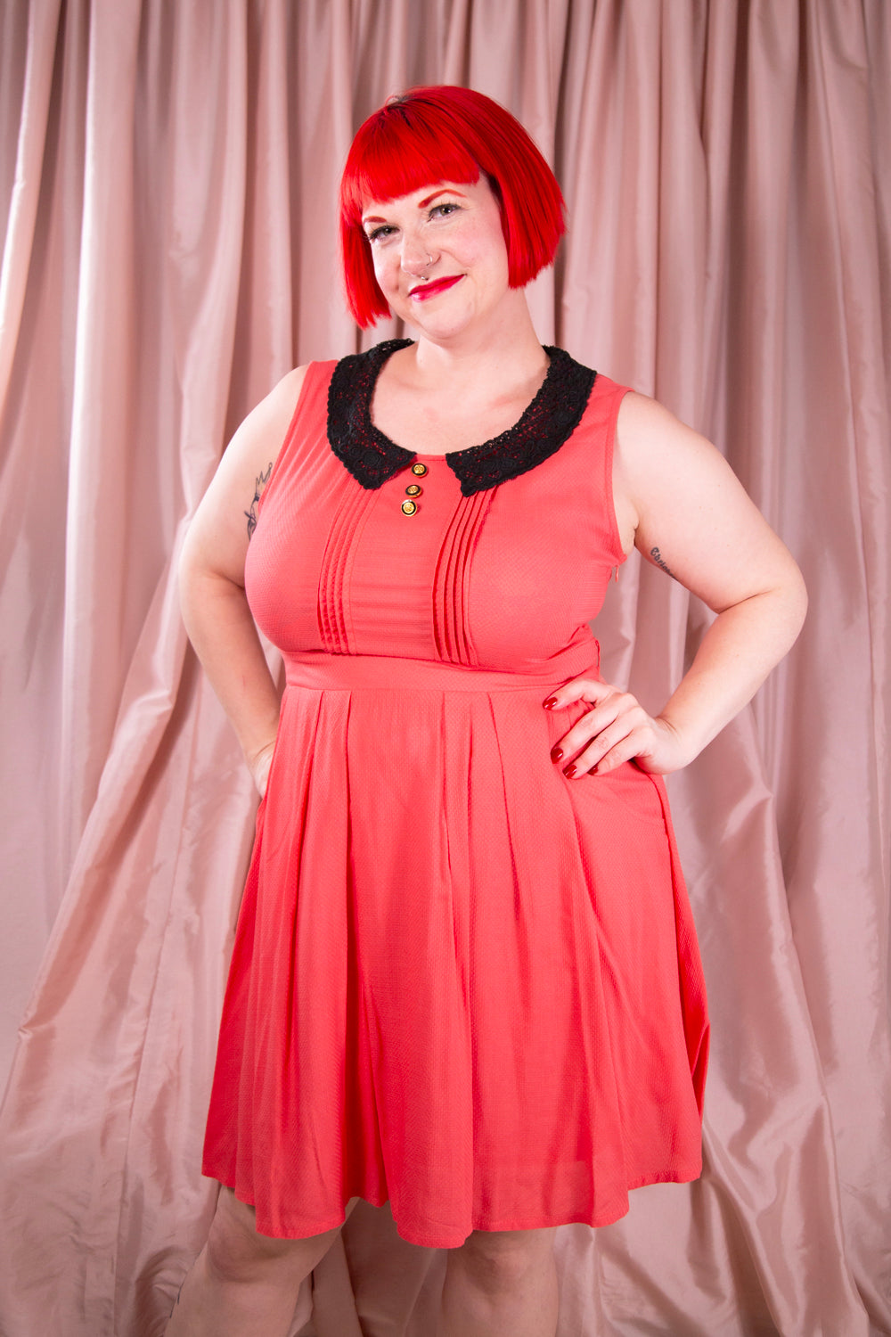 The Clothing Co - Coral Lace Collar Dress