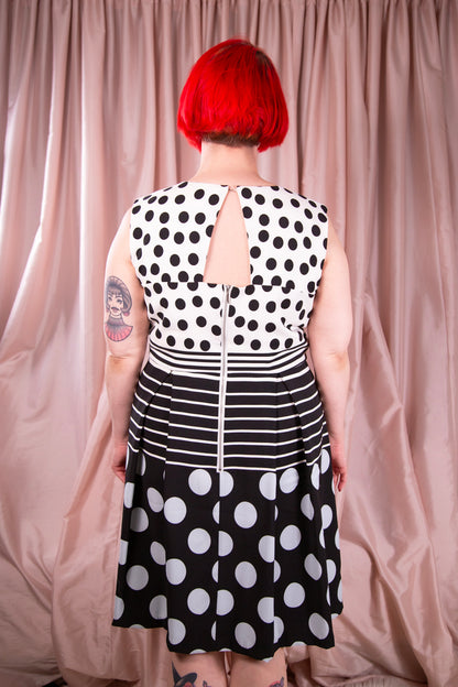 Cleo Petites - Black & White Polka Dot Striped Dress