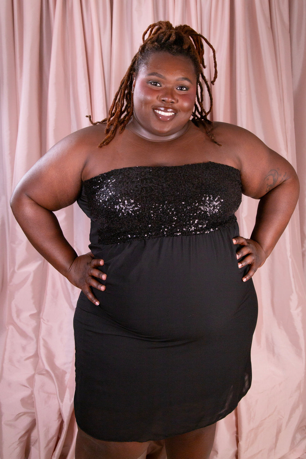 Sequin & Chiffon Strapless Dress