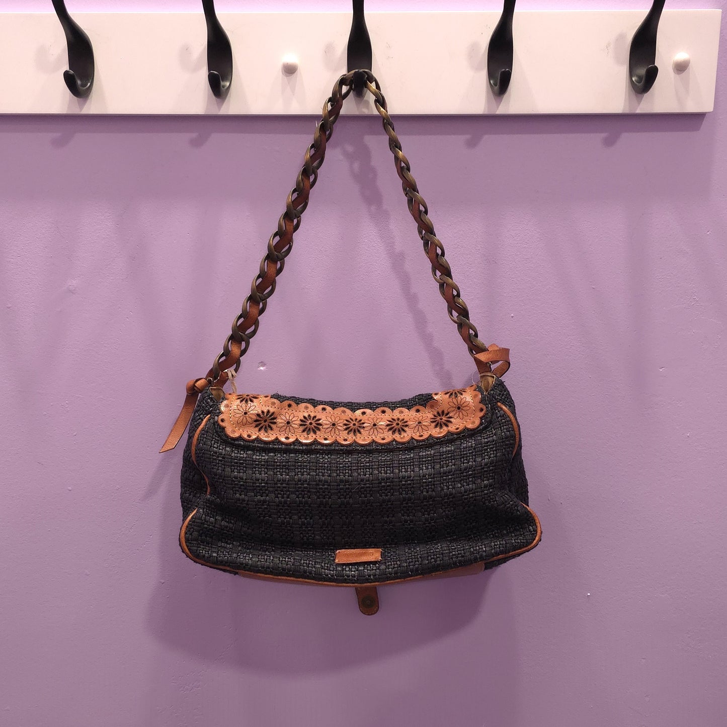 Moschino Cheap & Chic Straw and Leather Shoulder Bag