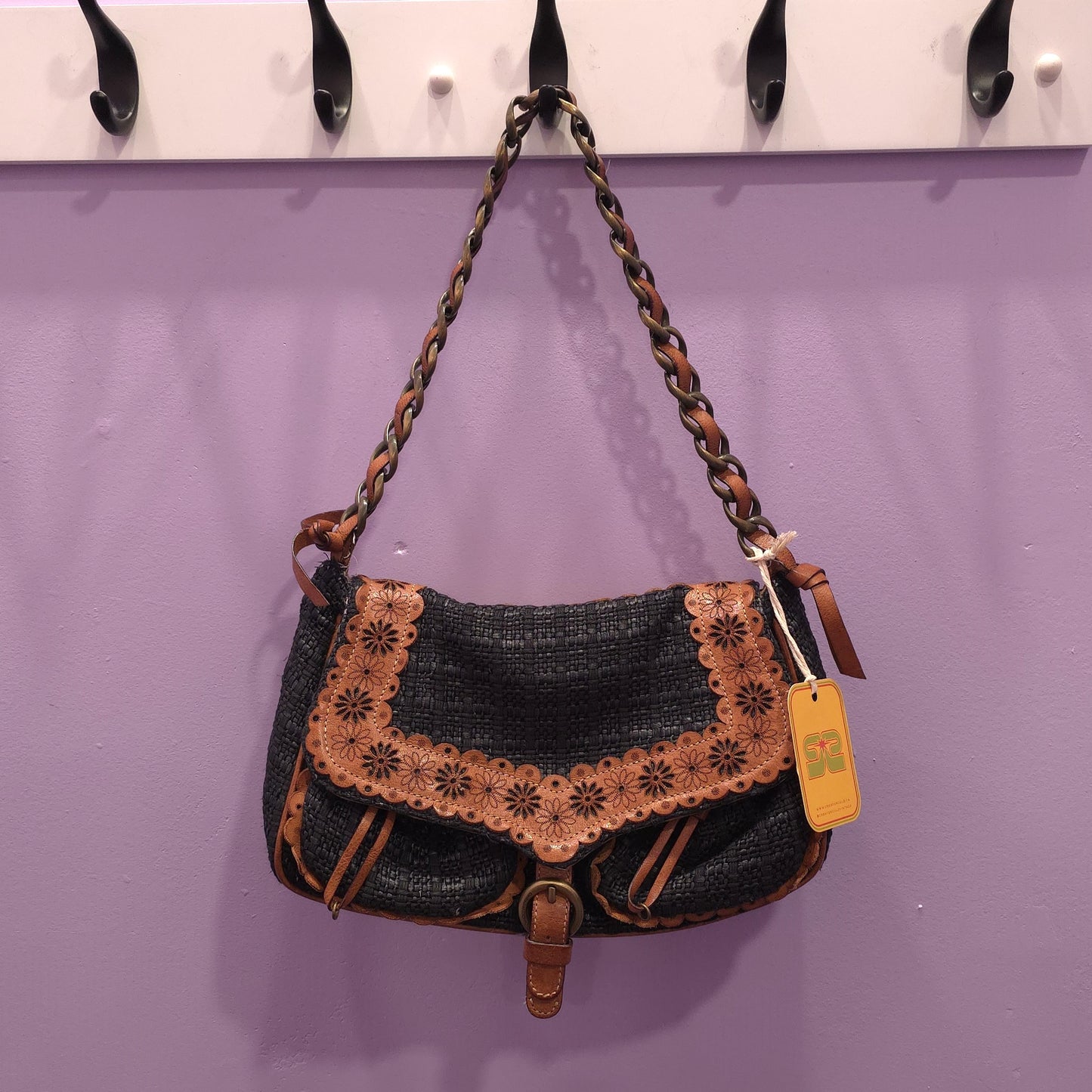 Moschino Cheap & Chic Straw and Leather Shoulder Bag