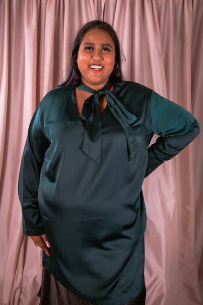H&M - Green Satin Shirt Dress