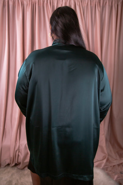 H&M - Green Satin Shirt Dress